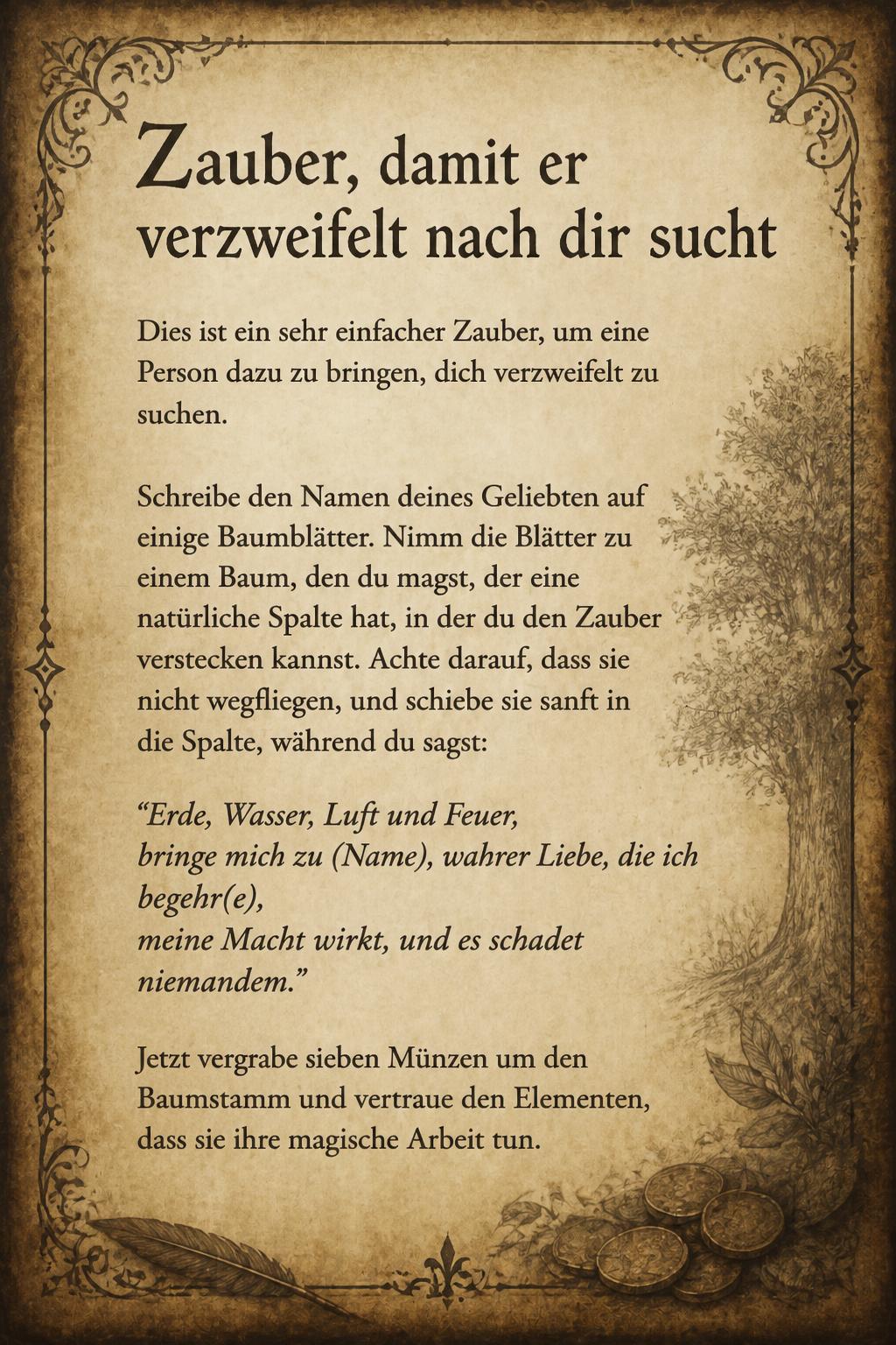 Zauber, damit er verzweifelt nach dir sucht