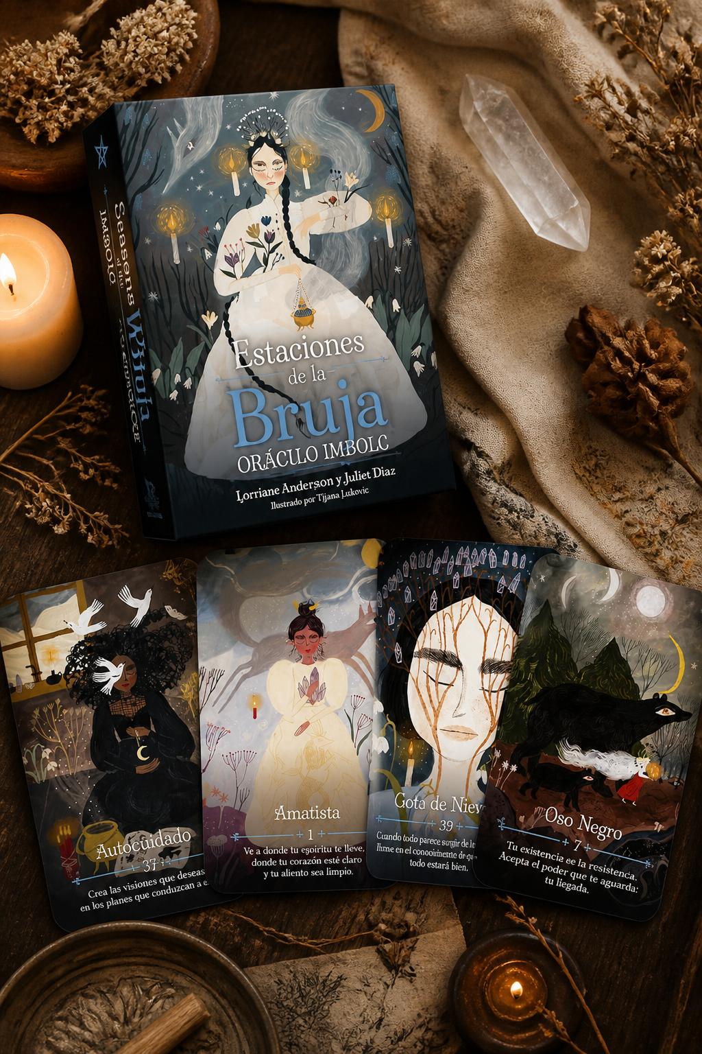 Estaciones de la Bruja – Oráculo Imbolc: (44 Cartas Doradas y Guía Completa a Todo Color de 112 Páginas)