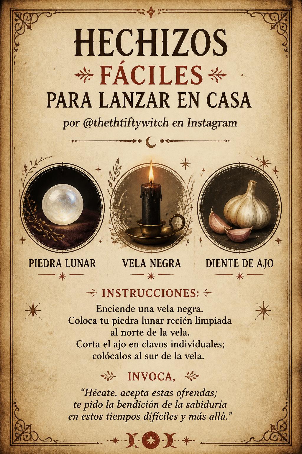 Hechizos Fáciles para Lanzar en Casa por @thethtiftywitch en Instagram