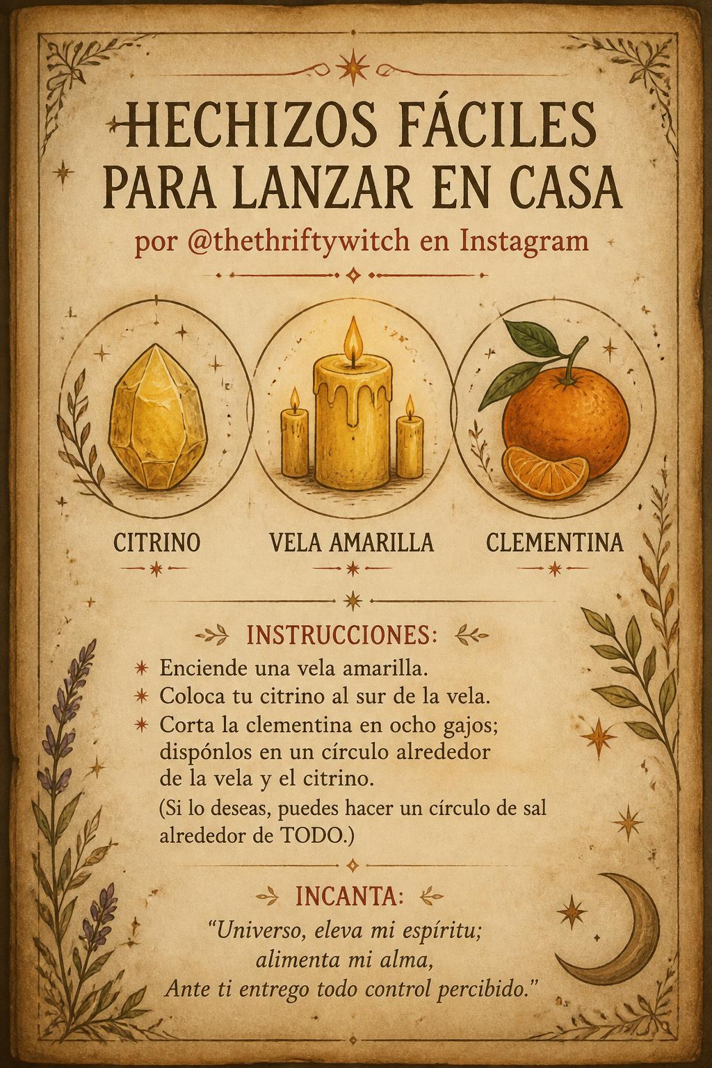 Hechizos Fáciles para Lanzar en Casa por @thethtiftywitch en Instagram