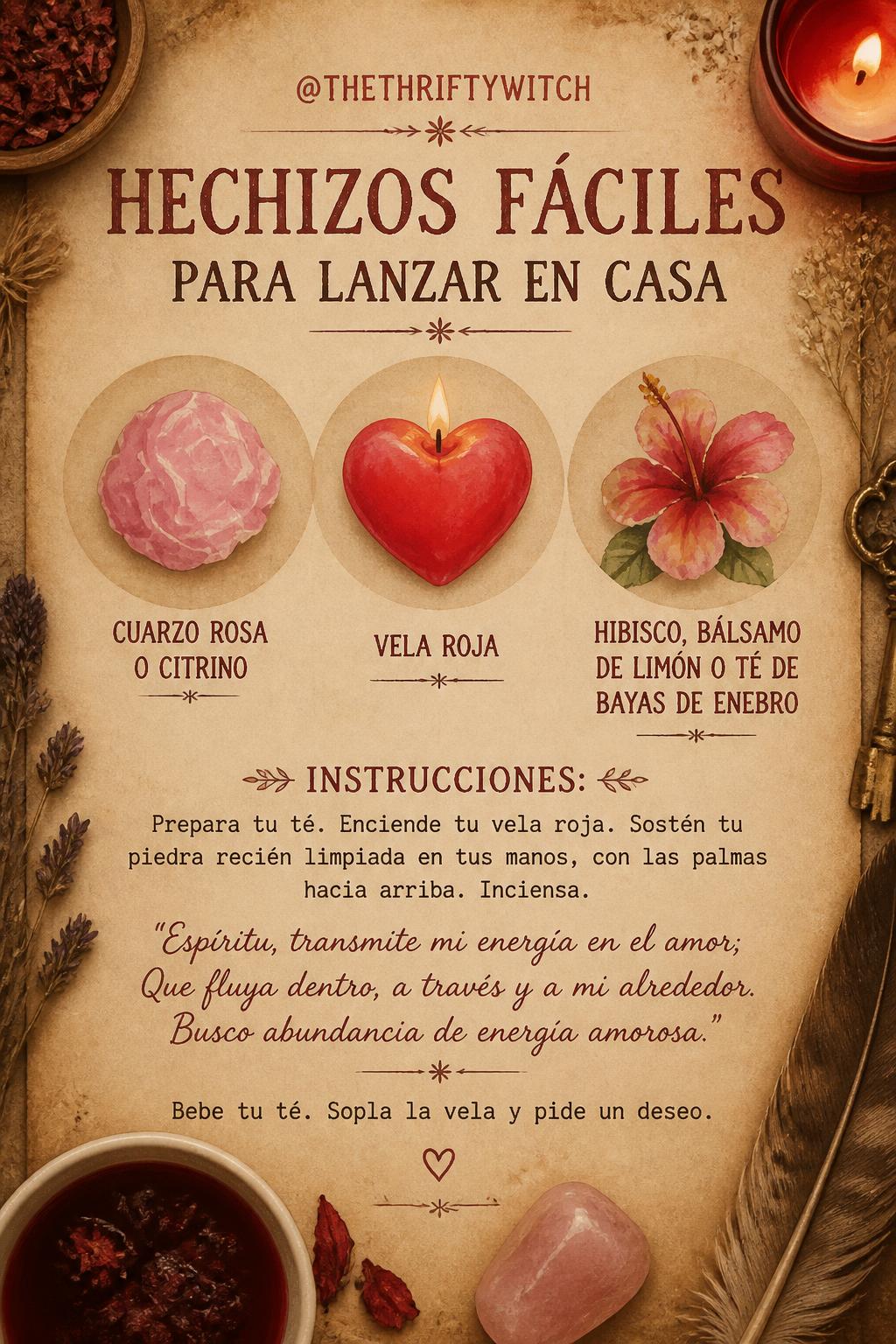 Hechizos Fáciles para Lanzar en Casa por @thethtiftywitch en Instagram