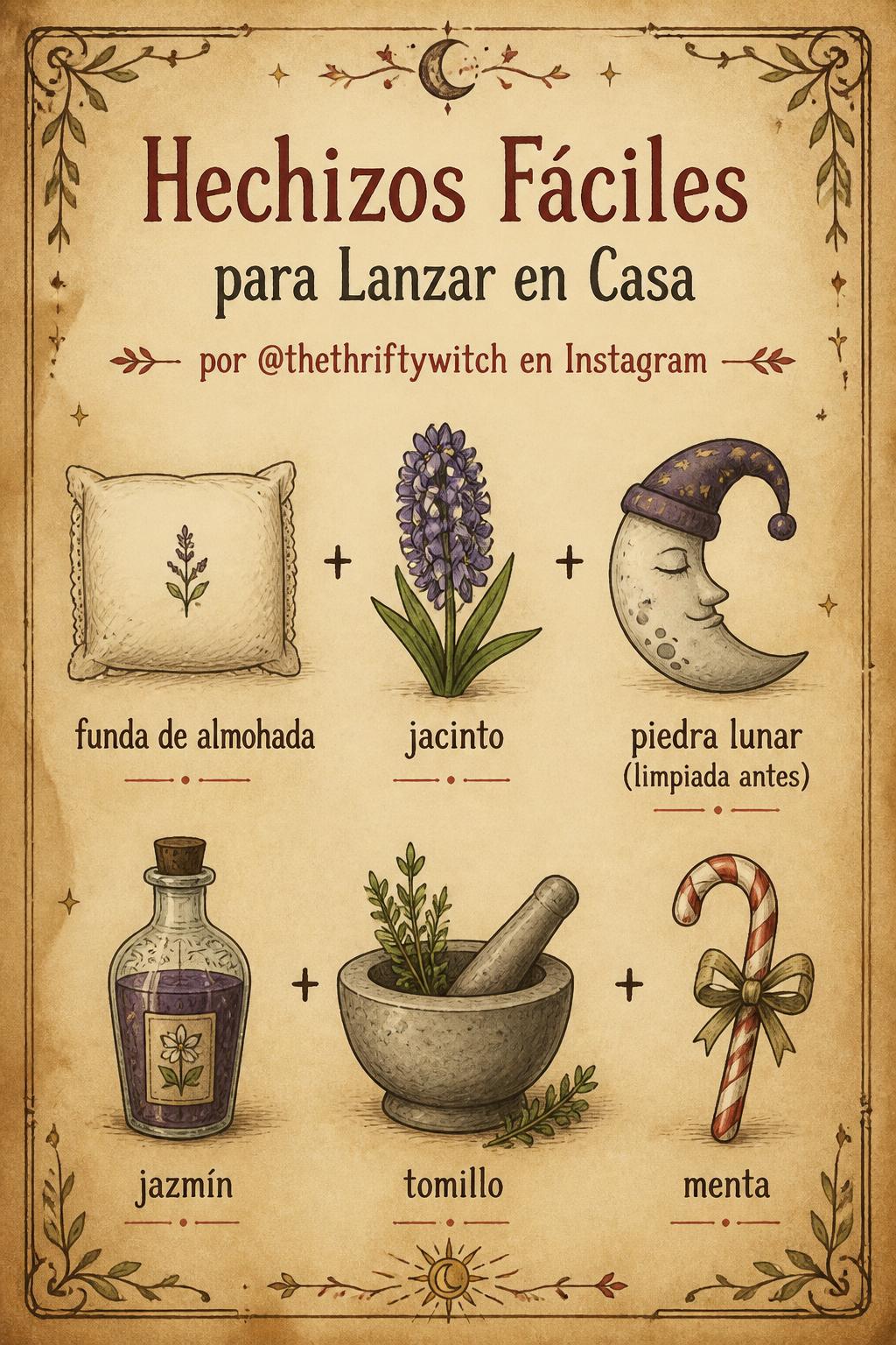 Hechizos Fáciles para Lanzar en Casa por @thethtiftywitch en Instagram