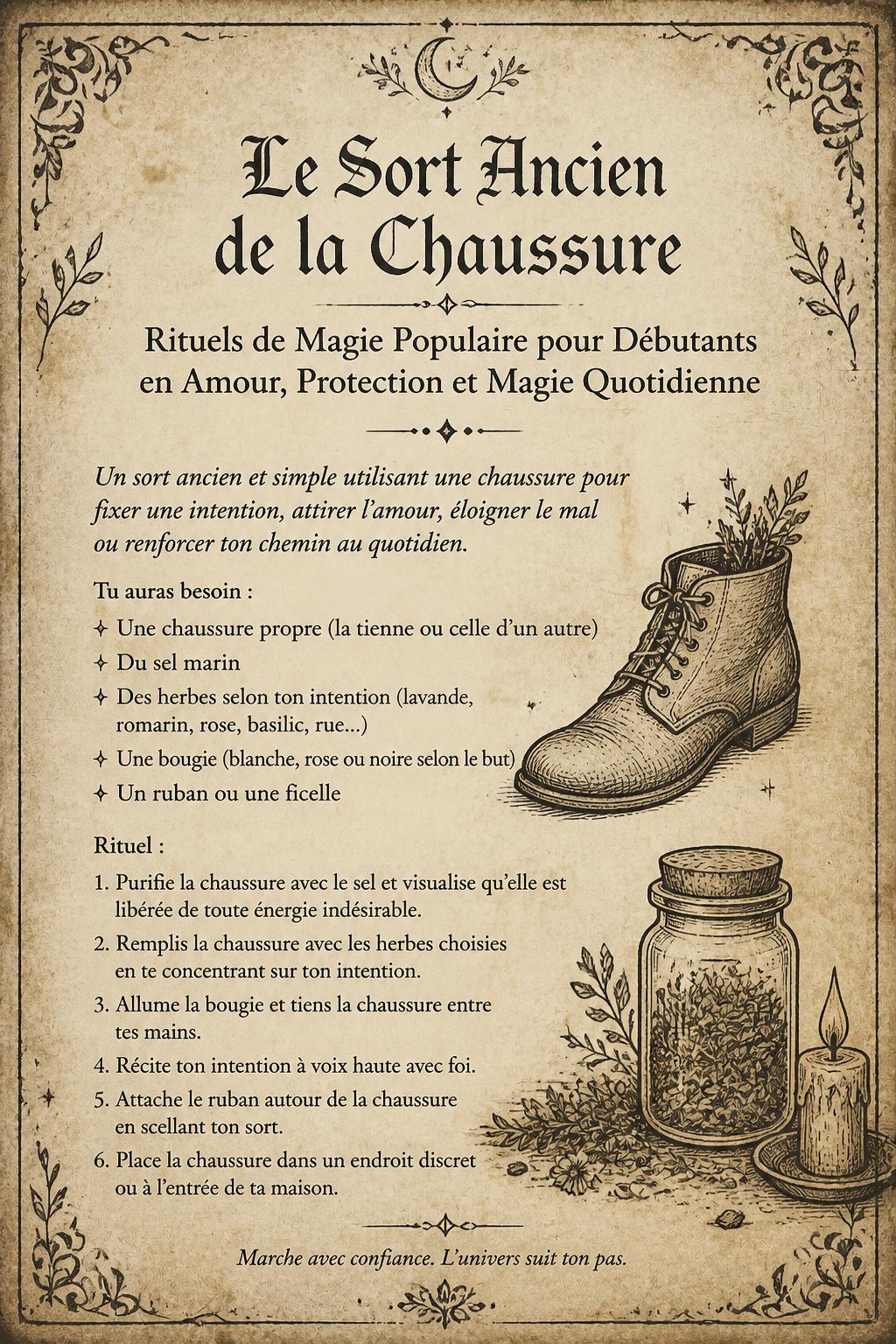 Le Sort Ancien de la Chaussure : Rituels de Magie Populaire pour Débutants en Amour, Protection et Magie Quotidienne