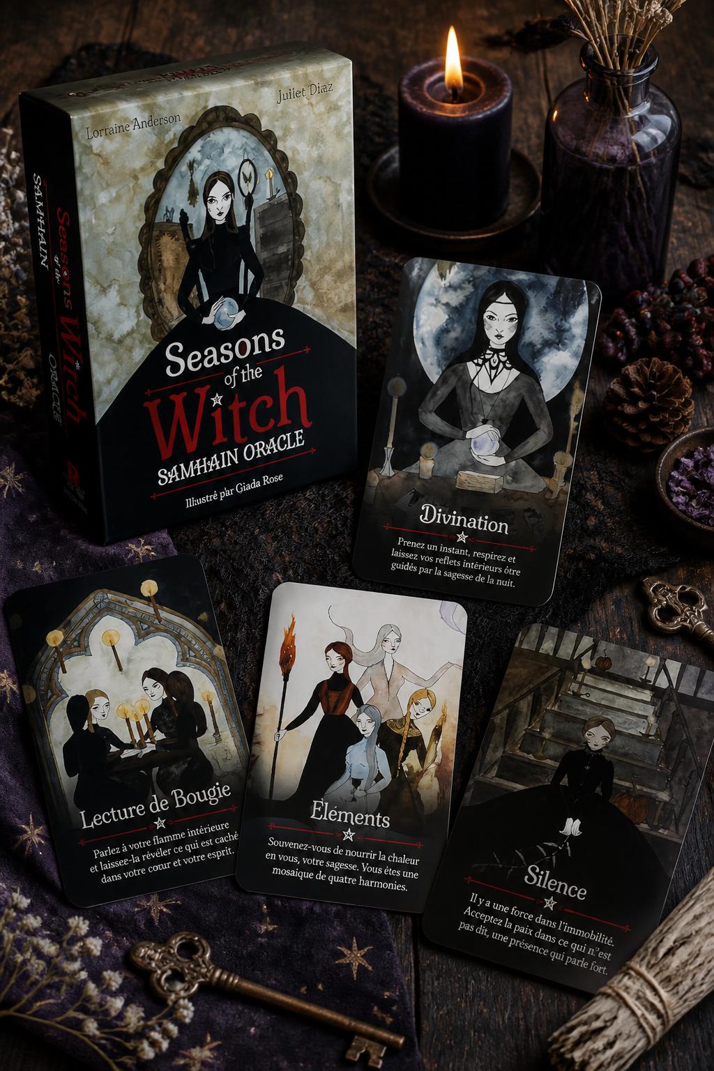 Seasons of the Witch : Samhain Oracle : Exploitez la Puissance Intuitive de la Nuit la Plus Magique de l’Année (44 Cartes en Couleur et Guide de 180 Pages)