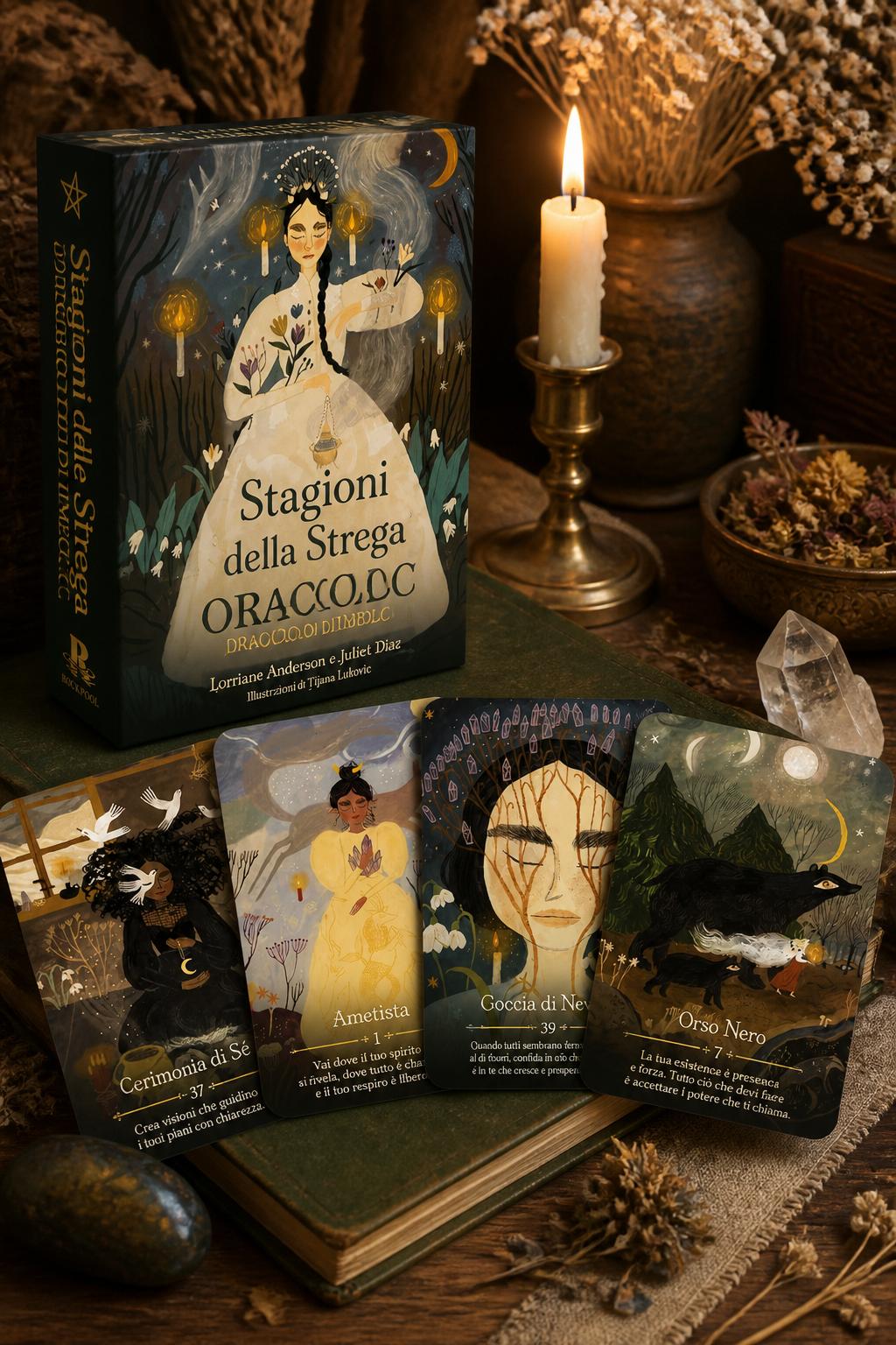 Stagioni della Strega – Oracolo di Imbolc: (44 Carte Dorate e Guida Illustrata a Colori di 112 Pagine)