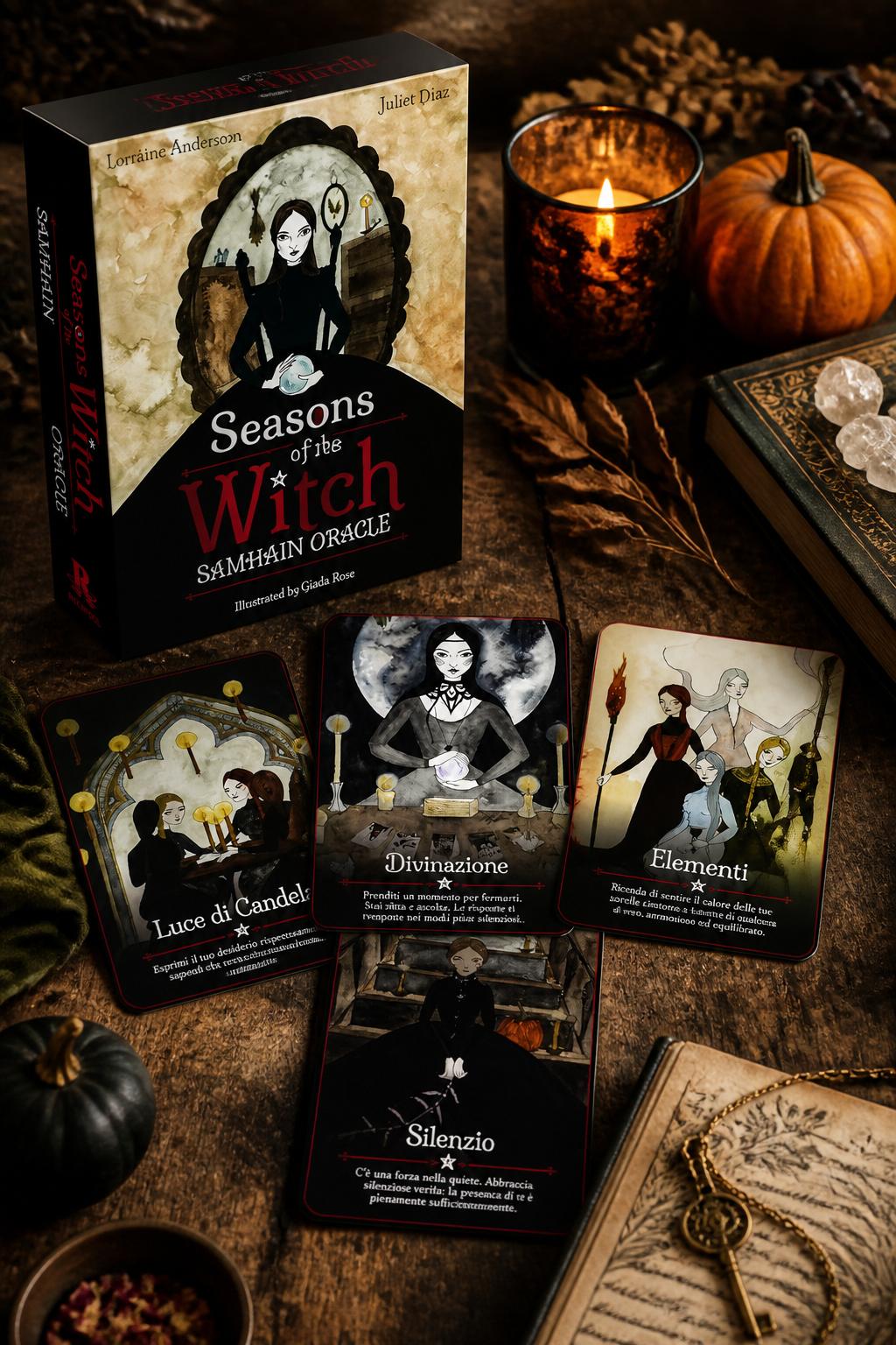 Stagioni della Strega: Samhain Oracle: Sfrutta il Potere Intuitivo della Notte Più Magica dell'Anno (44 Carte a Colori e Guida di 180 Pagine)