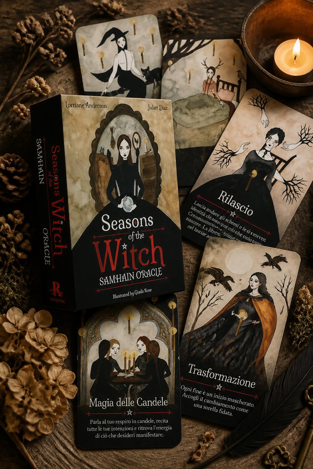 Stagioni della Strega: Samhain Oracle: Sfrutta il Potere Intuitivo della Notte Più Magica dell'Anno (44 Carte a Colori e Guida di 180 Pagine)