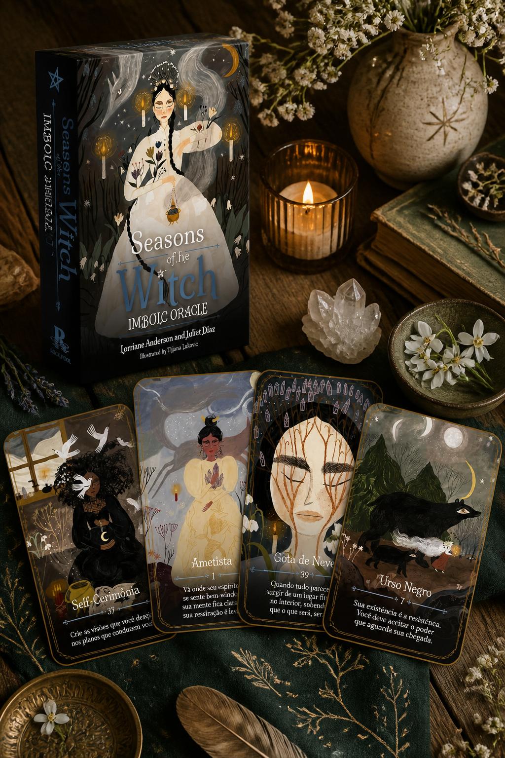 Seasons of the Witch – Oráculo Imbolc: (44 Cartas Douradas e Guia Completo de 112 Páginas em Cores)
