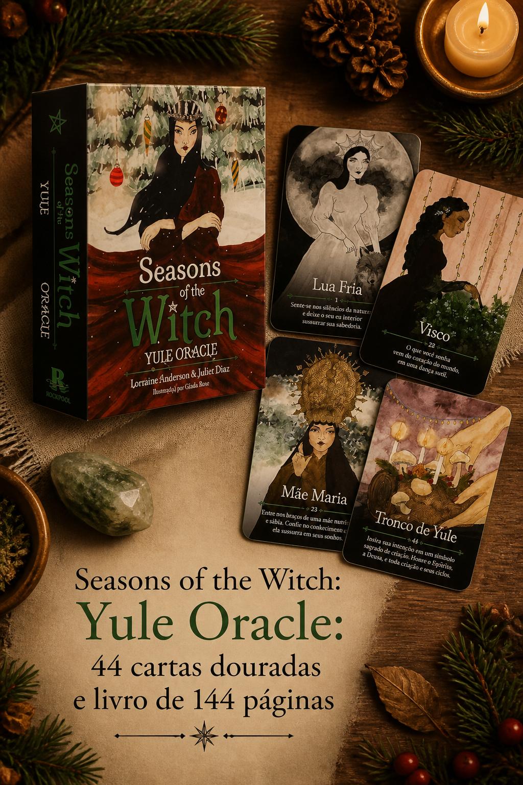 Seasons of the Witch: Yule Oracle: 44 cartas douradas e livro de 144 páginas