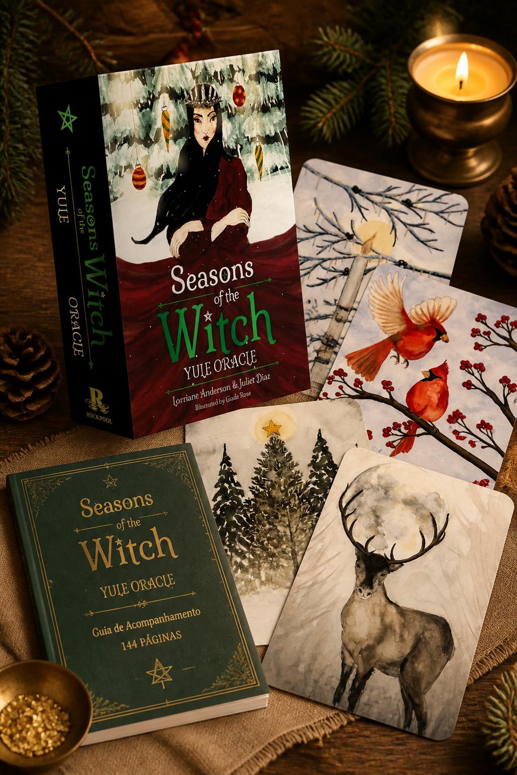 Seasons of the Witch: Yule Oracle: 44 cartas douradas e livro de 144 páginas
